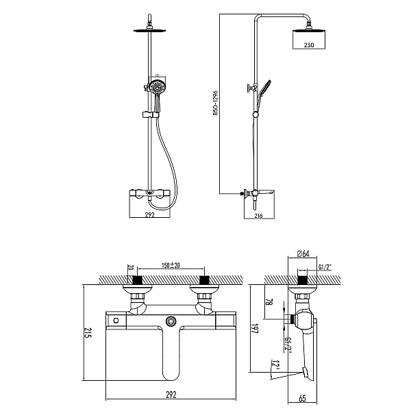 37520121B FRESH Термостатична душова система, чорний матовий (1 сорт) - Фото - 3