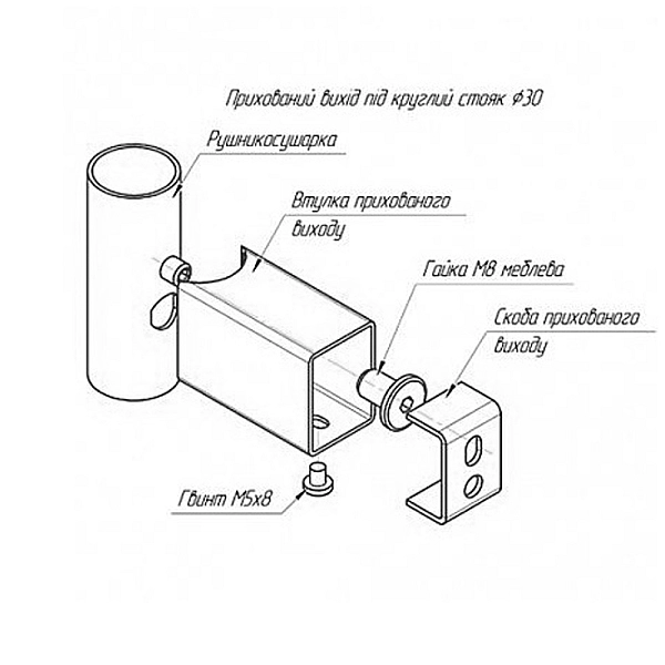3.0.0900.0.BM Комплект прихованого підключення мереж.дроту для круглого стояка, чорний матовий (може бути без мереж.дроту) (1 сорт) - Фото - 2
