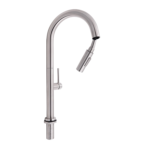 Смеситель для кухни Qtap Lenicka с выдвижным изливом QTLEN9138103UN Brushed Nickel PVD - Фото - 3