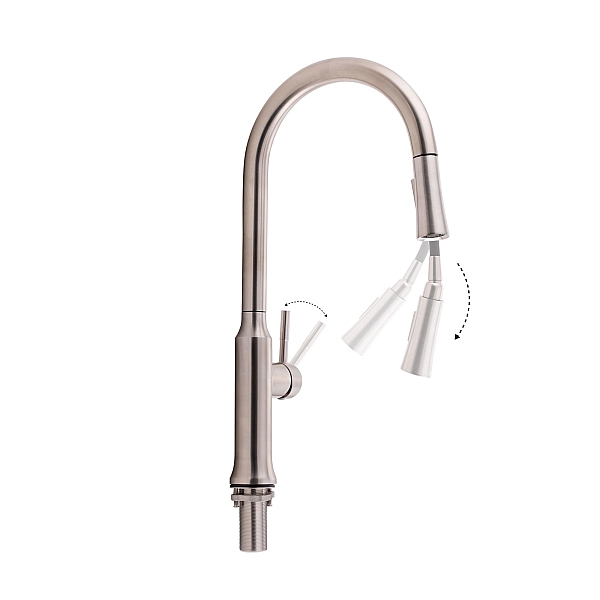 Смеситель для кухни Qtap Baruska с выдвижным изливом QTBAR9137103UN Brushed Nickel PVD - Фото - 3
