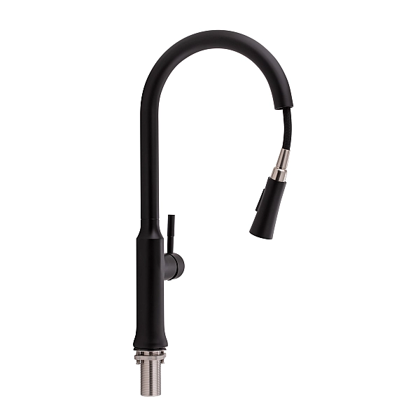 Смеситель для кухни Qtap Baruska с выдвижным изливом QTBAR9137103UB Black Matt - Фото - 3