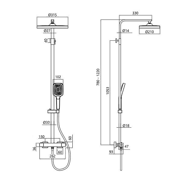 Душова система універсальна Qtap Sloup термостатична на два споживача QTSL57103KNC Chrome - Фото - 2