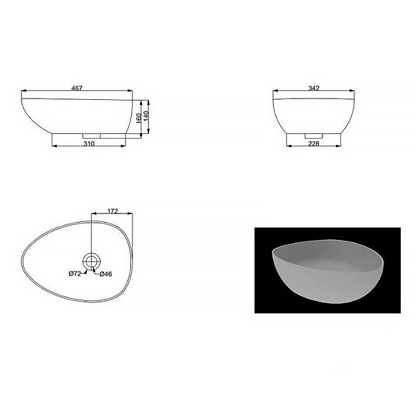 1514136 OVALE раковина тонкостінна без донного клапану (1 сорт) - Фото - 2
