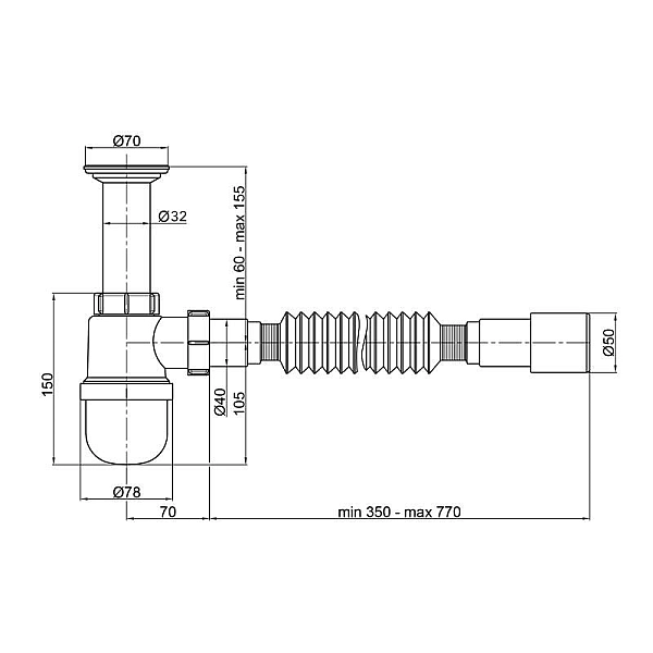 Сифон для раковины Lidz (WHI) 60 06 Y001 01 (выход 50 мм) - Фото - 2