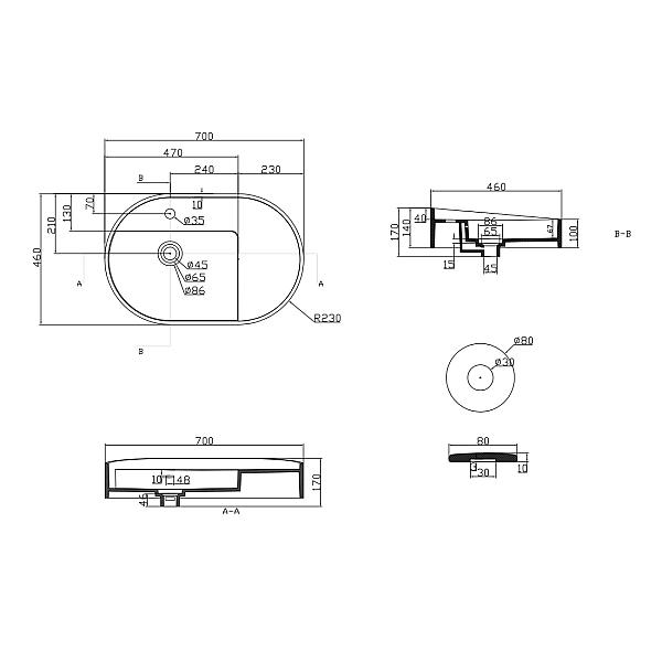 1010110 LAGUNA Раковина на стільницю з переливом 460*698 мм (1 сорт) - Фото - 2