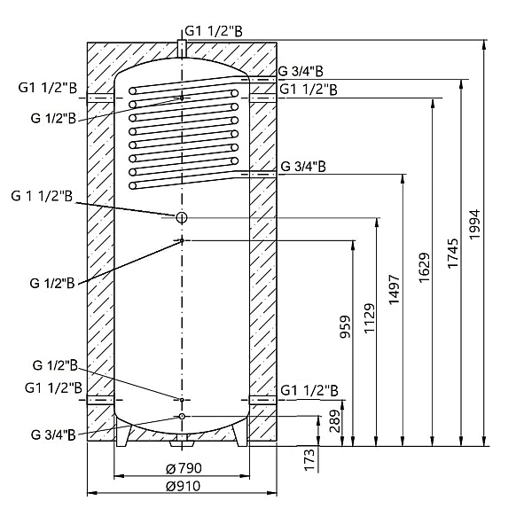 Теплоаккумулятор Thermo Alliance TAI-10 1000 с теплообменником 1,4 кв. м с изоляцией 60 мм - Фото - 2