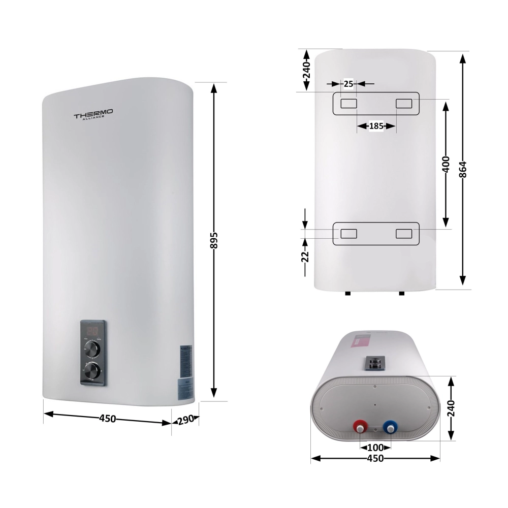 Водонагрівач електричний Thermo Alliance 50 л плоский вертикальний, сухий ТЕН 2 кВт (0,8+1,2) DT50V20G(PD)-D/2 - Фото - 2