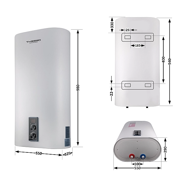 Водонагрівач електричний Thermo Alliance 80 л плоский вертикальний, мокрий ТЕН 2 кВт (0,8+1,2) DT80V20G(PD)/2 - Фото - 2