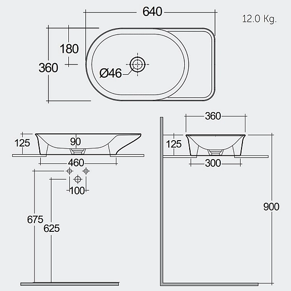 VALCT6400500A VALET Раковина настільна, 640 мм., біла матова (1 сорт) - Фото - 3