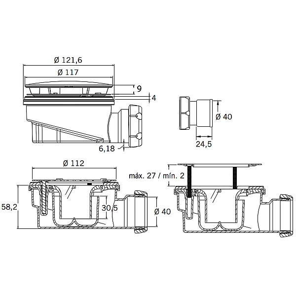 DEVB12279I Сифон для душових піддонів 90, хром (1 сорт) - Фото - 2