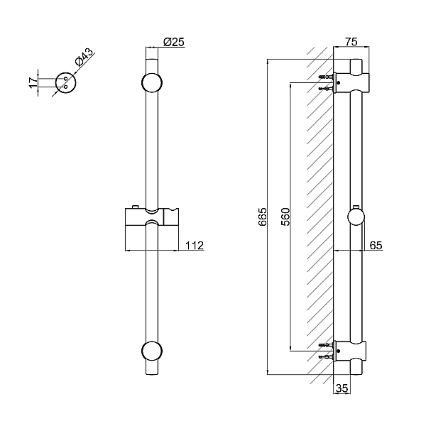 Душевая стойка с держателем универсальная Qtap Lepit 665 мм округлая QTLEP82103OB Black Matt - Фото - 2