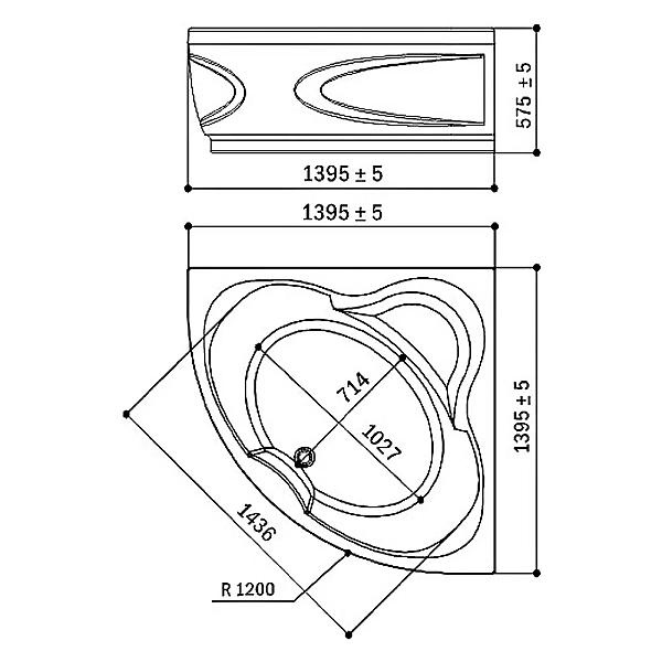 Ванна акрилова WGTRialto GARDA 140x140x58 на рамі, із фронтальною панеллю, колір білий глянець (1 сорт) - Фото - 2
