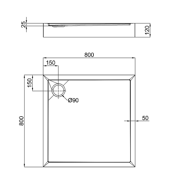 Душевой поддон Qtap Tern 308812C 80x80x12 см + сифон - Фото - 2