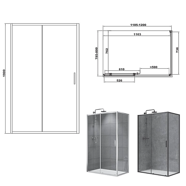 FEN2340 ART 2.0 Кабіна душова, прямокутна, розсувна, колір - хром, 1200*800, без піддона, скло прозоре (1 сорт) - Фото - 2