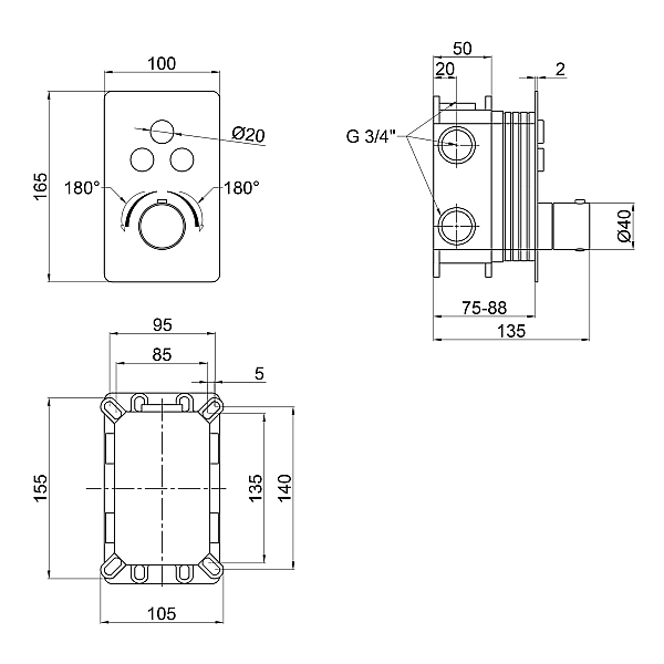 Змішувач для душу Qtap Votice термостатичний прихованого монтажу на три споживача QTVOT6443T105NKB Black Matt - Фото - 2