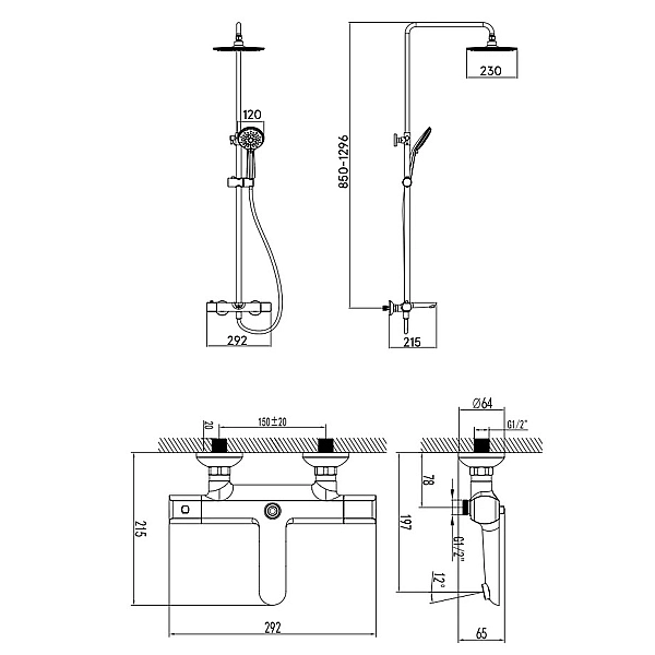 37520121B DEVIT PL FRESH Термостатична душова система, чорний матовий (1 сорт) - Фото - 2