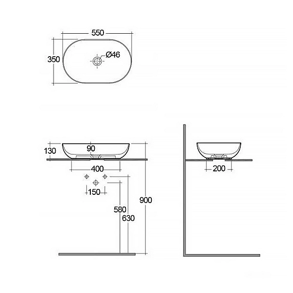 FEECT5500AWHA FEELING Раковина на стільницю, овальна, білий глянець, 55см (1 сорт) - Фото - 2
