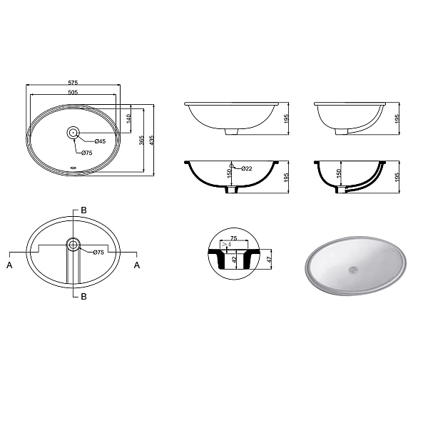 1613110 LAGUNA Раковина 60 врізна під стільницю з кріпленнями (1 сорт) - Фото - 2