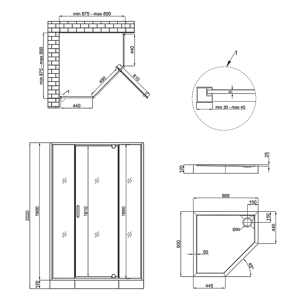 Набір Qtap душова кабіна Leo CRM10995-AC6 Clear 2020x900x900 мм + піддон Diamond 309912 90x90x12 см з сифоном - Фото - 2