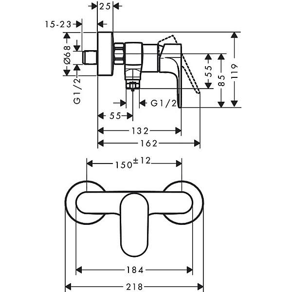 72640000 Rebris S Одноважільний змішувач для душу зовнішного встановлення, хром (1 сорт) - Фото - 2