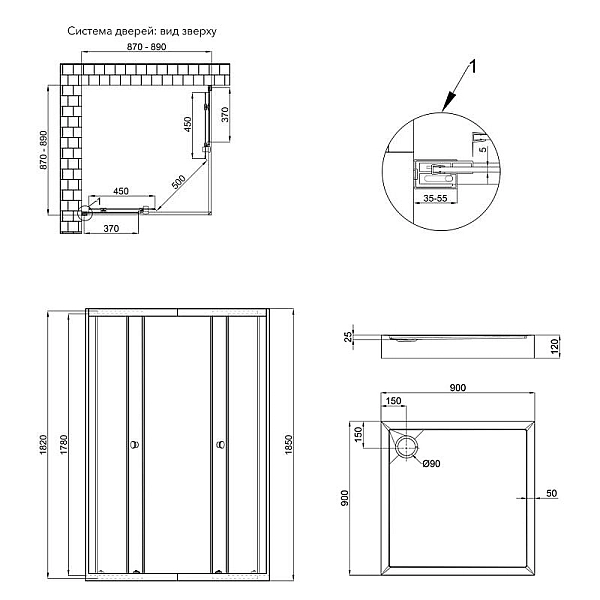 Набор Qtap душевая кабина Presto CRM1099SP5 Pear 1970x900x900 мм + поддон Tern 309912C 90x90x12 см с сифоном - Фото - 2