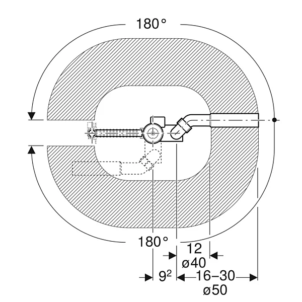 150.700.00.6 Злив-перелив для ванни з поворотним механізмом і підводом, наповнення через перелив, d52, довжина 26 см, з фановим відводом d40/50мм (1 сорт) - Фото - 3