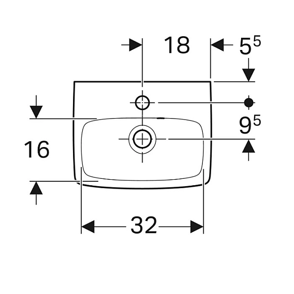 500.316.01.7 Selnova Square Раковина -36см з асиметричним переливом, прямокутна форма, колір білий глянець (1 сорт) - Фото - 3