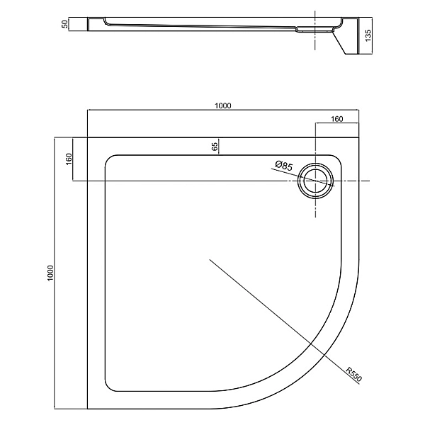 STQ2010 FRAME Піддон чверть кола 100*100 (1 сорт) - Фото - 2