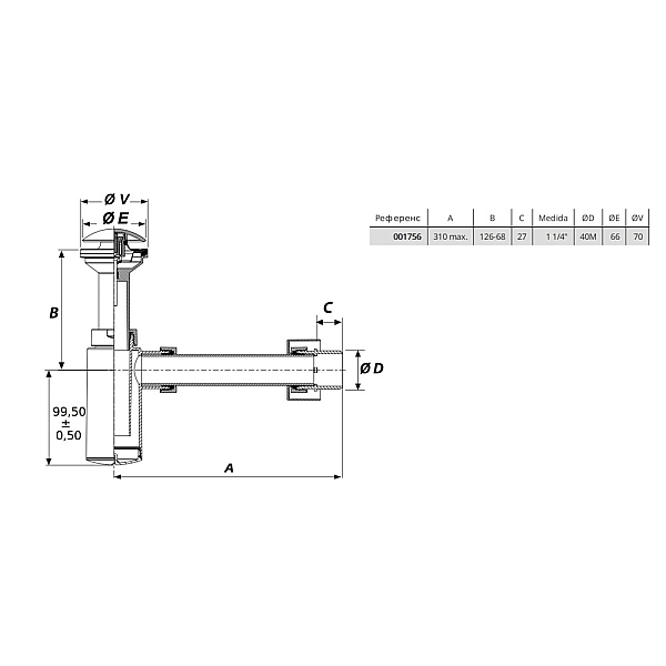 DEV001726 дизайн сифон для раковини з донним клапаном click-clack, хром випуск d32/d40 (1 сорт) - Фото - 2