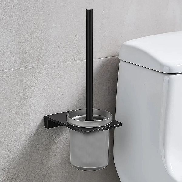 4030170B DO IT Щітка для унітазу + тримач чорний матl та склянка з матового скла (1 сорт) - Фото - 4
