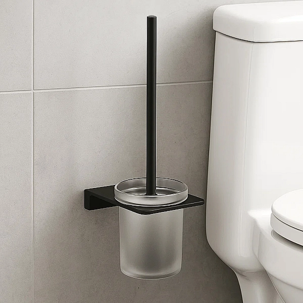 4030170B DO IT Щітка для унітазу + тримач чорний матl та склянка з матового скла (1 сорт) - Фото - 3
