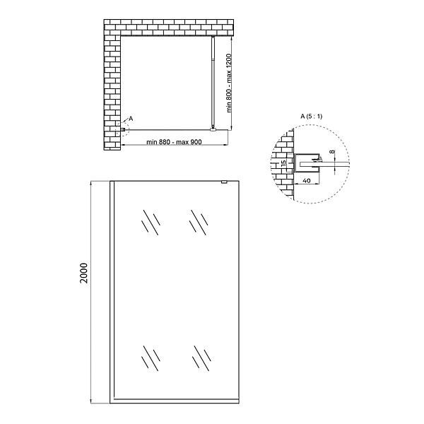 Душевая перегородка Qtap Walk-In Standard CRM209.C8 90х200 см, стекло Clear 8 мм, покрытие CalcLess - Фото - 2