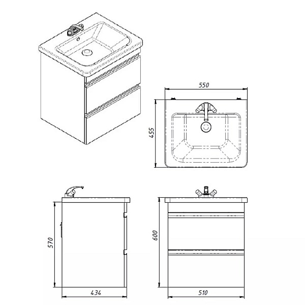 753055W FRAME Біла глянцева тумба 55см з раковиною та сифоном (1 сорт) - Фото - 7