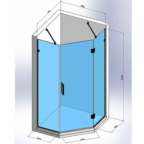SE0240B ART 3.0 Душова кабіна, п'ятикутна, розпашна, 1000*1000 мм, без піддона, скло прозоре, чорна матова (1 сорт) - Фото - 5