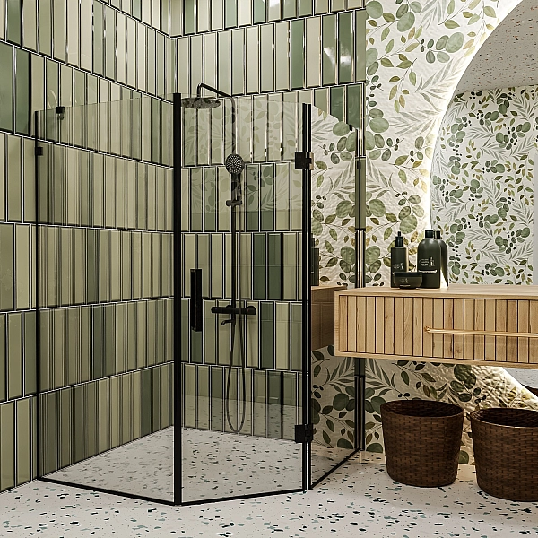 SE0240B ART 3.0 Душова кабіна, п'ятикутна, розпашна, 1000*1000 мм, без піддона, скло прозоре, чорна матова (1 сорт) - Фото - 4