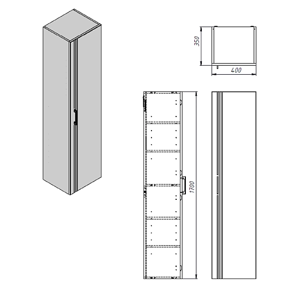 454170W Urbanis Пенал універсальний 170 см з чорними ручками, білий (1 сорт)