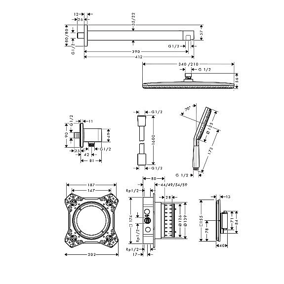 24620670 HG Raindance Alive Q Душова система 210/340 1jet з термостатичним змішувачем та внутрішньою частиною, чорний матовий (1 сорт) - Фото - 2