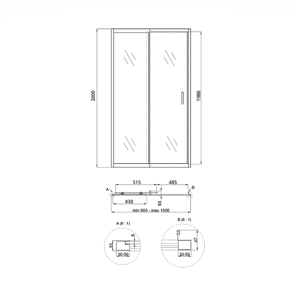 Душевая дверь в нишу Qtap Taurus CRM209-1.C6 90-100x200 см, стекло Clear 6 мм, покрытие CalcLess - Фото - 2