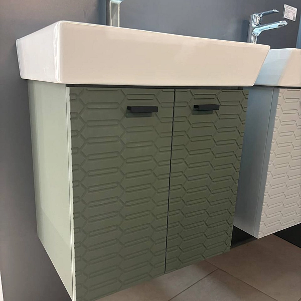 484050E Flow Тумба 50 з умивальником та ручками, смарагдовий матовий (1 сорт) - Фото - 9