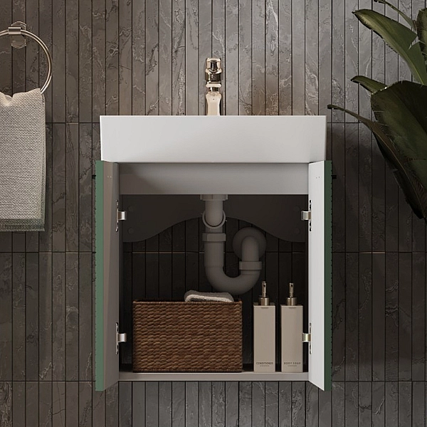 484050E Flow Тумба 50 з умивальником та ручками, смарагдовий матовий (1 сорт) - Фото - 8