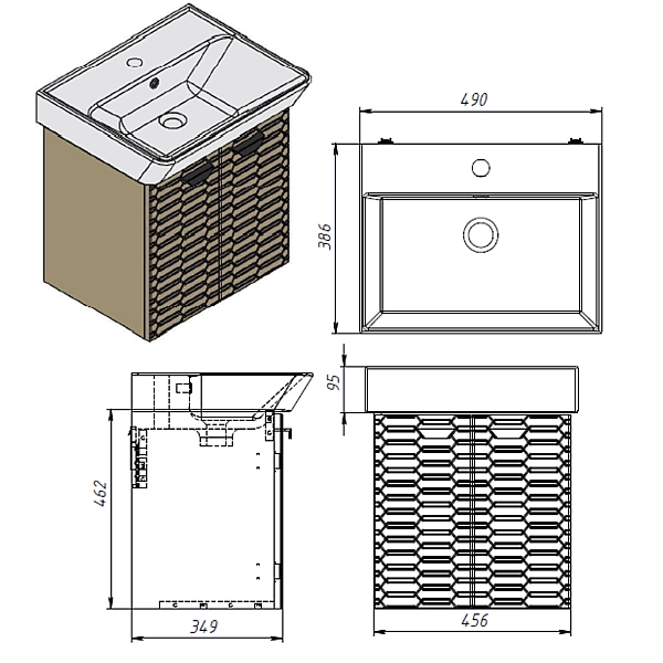 484050E Flow Тумба 50 з умивальником та ручками, смарагдовий матовий (1 сорт) - Фото - 6