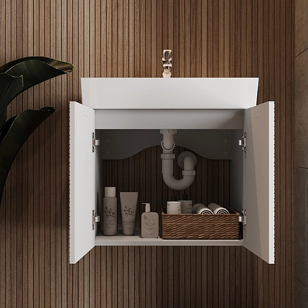 484060W Flow Тумба 60 з умивальником та ручками, білий матовий (1 сорт) - Фото - 8