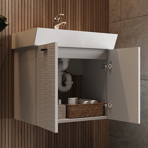 484060W Flow Тумба 60 з умивальником та ручками, білий матовий (1 сорт) - Фото - 9