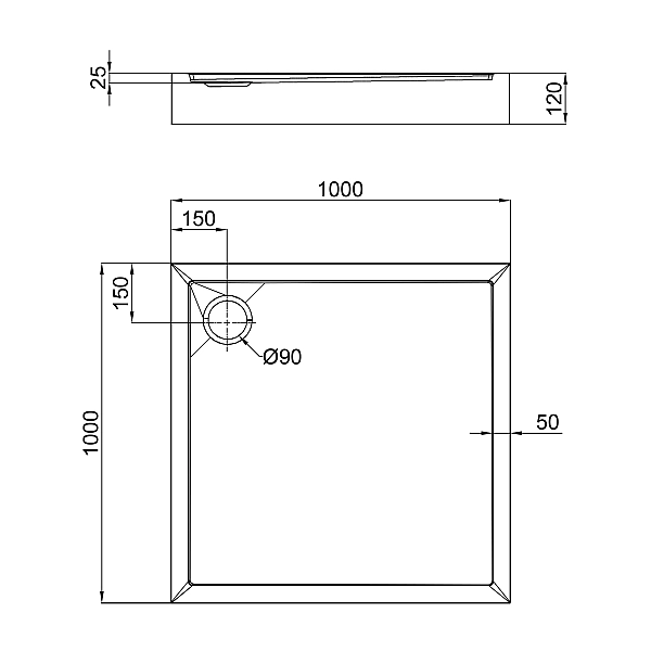 Душевой поддон Qtap Tern 301112 100x100x12 см + сифон - Фото - 2