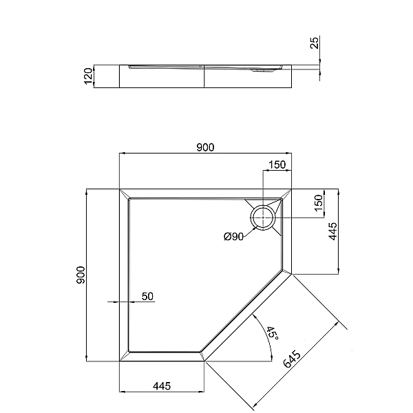 Душевой поддон Qtap Diamond 309912 90x90x12 см + сифон - Фото - 2