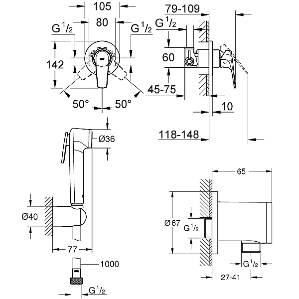 UA12164501 Bau Flow Комплект прихованого монтажу гігієнічного душу (3пак) (1 сорт) - Фото - 4