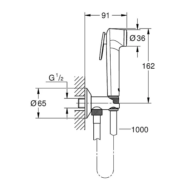 26358000 Tempesta Комплект для гігієнічного душу: ручний душ з клавішею, тримач з вентилем, душовий шланг (1 сорт) - Фото - 2