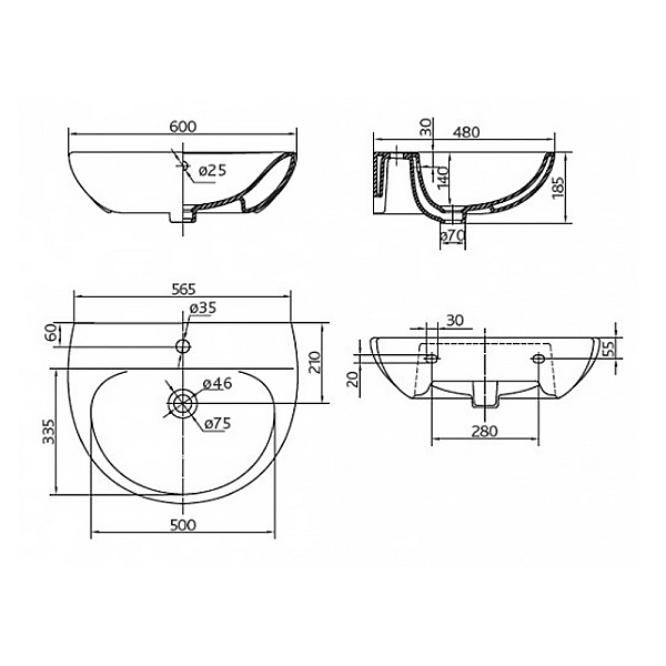 L71160000 FREJA Раковина 60 см з центральним отвором, білий (1 сорт) - Фото - 4