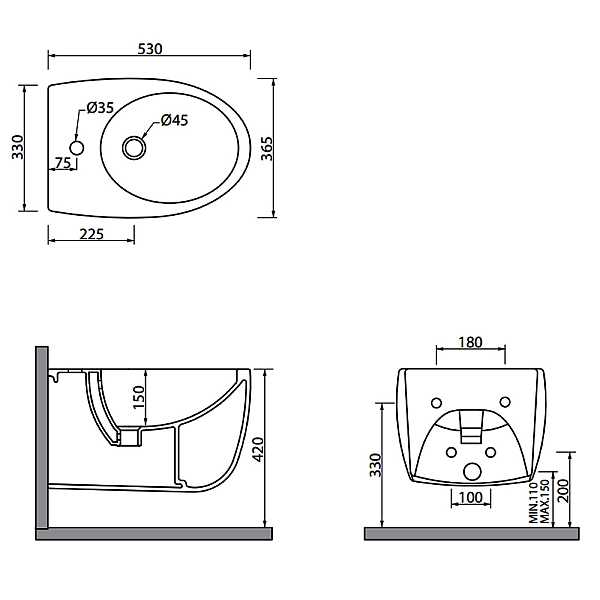 BDSBLL BULL підвісне біде, біле (1 сорт) - Фото - 2