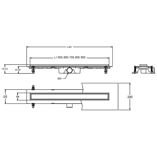BA60210 Basic Душовий канал 60 з низьким сифоном і накладкою, з горизонтальним виводом, хром (1 сорт) - Фото - 9